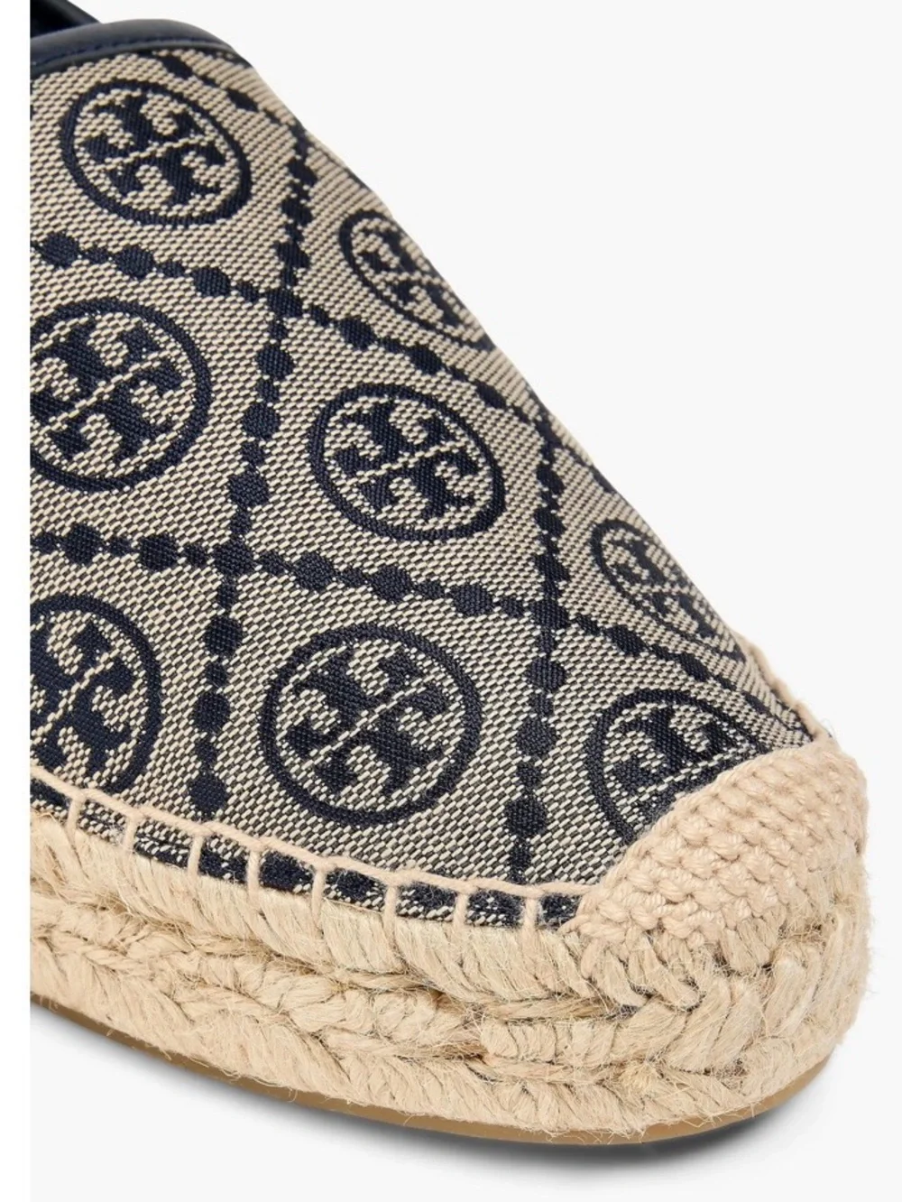Tory Burch Navy and Cream Logo Canvas Espadrille Flats